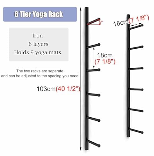 Supporto da parete per tappetino da yoga, grande capacità, multistrato, per casa e studio, organizer salvaspazio da appendere per tappetini da yoga, asciugamani e accessori, ideale per palestre e