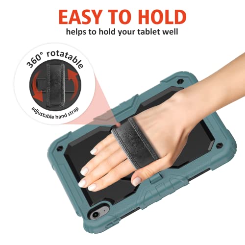 Ipad 10Th Generation Case, Ipad 10 Case 10.9'' 2022, [Kid Proof] Ambison Full Body Protective Case With 9H Tempered Glass Screen Protector, 360° Rotatable Kickstand & Hand Strap (Teal & Black) #TOP4