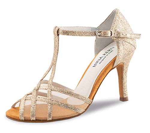 Anna Kern - Mujeres Zapatos de Baile 870-75 - Brocado Oro Glitter - 7,5 cm [UK 4]