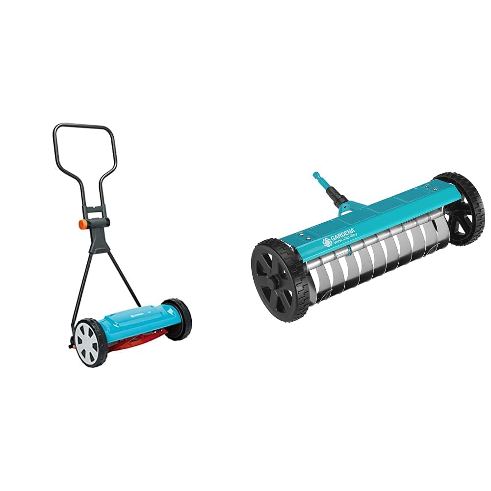 Gardena Classic Spindelmäher 400: Handrasenmäher mit 40cm Arbeitsbreite & combisystem-Vertikutier-Boy: Hand-Vertikutierer zur Beseitigung von Moos