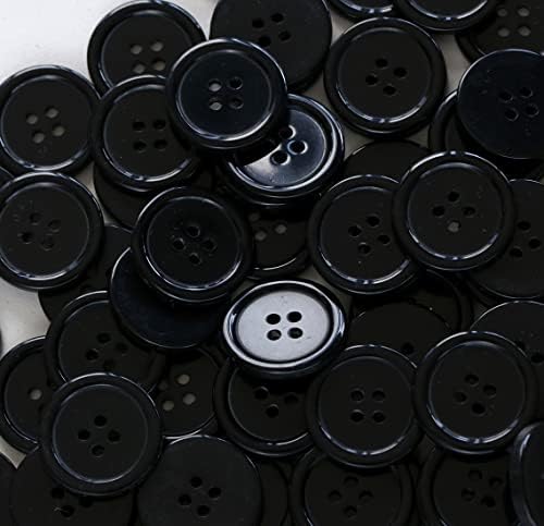 GANSSIA 7/8 Inch (22.5mm) Black Color Buttons Sewing Resin Button for Craft Scrapbooking Pack of 70PCS