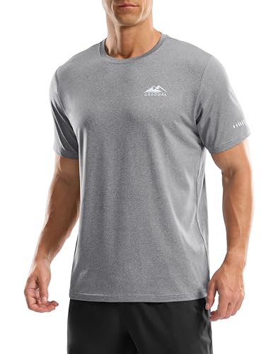 Men's Workout Dry Fit T-Shirts UPF 50+ Sun Protection Rash Guard Swim Shirts Moisture Wicking Tee for Athletic, Beach, Hiking (Heather Grey, L)