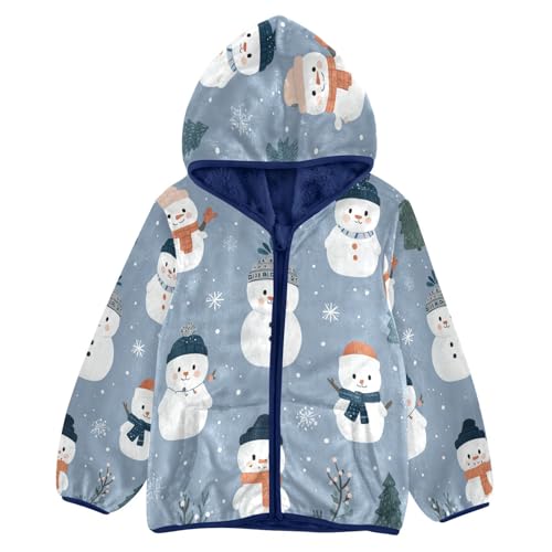 Snowman Trees Snowflakes Pattern Toddler Fleece Jacket Girl Boys Hooded Fleece Jacket Coat Warm Outwear Zip-up 3-10T
