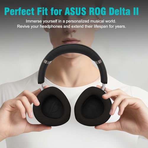 Almohadillas de repuesto compatibles con ASUS ROG Delta II, almohadillas transpirables de malla con espuma viscoelástica (Tela de malla negra) miniatura 2