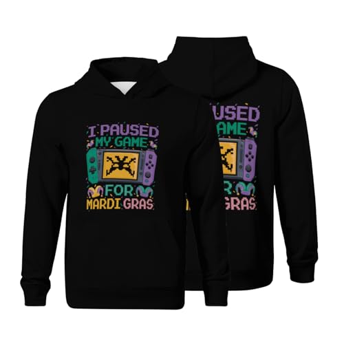 Kids Retro I Paused My Game For Mardi Gras Video Gamer Boys Girls Lightweight Kangaroo Pocket Fleece Hoodies