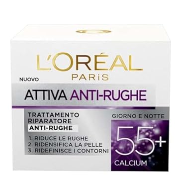 L'ORÉAL Attiva Antirughe 55+ Crema Viso Donna Antirughe Riparatrice Giorno con Calcium, 50 ml