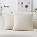 HOME BRILLIANT Decorative Accent Pillow Covers Case Striped Corduroy Plush Velvet Cushion Cover for Couch, Set of 2, Cream Cheese, 18x18-inch (45cm)