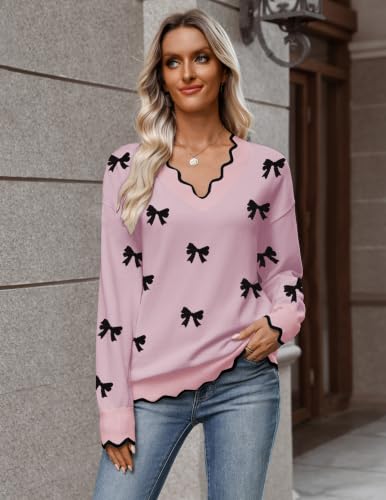 Image of Zeagoo Women's 2026 Fall V Neck Sweater Long Sleeve Lightweight Knit Tops
