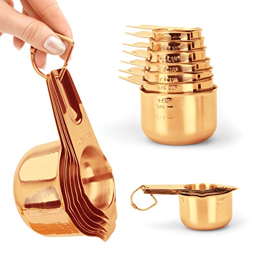 2Lbdepot Copper Plated Measuring Cups, Premium 18/8 Stainless Steel Metal, Stackable & Nesting, Accurate Dual Spout Measuring Cup Design For Dry & Liquid Ingredients, 7 Piece Set #TOP5