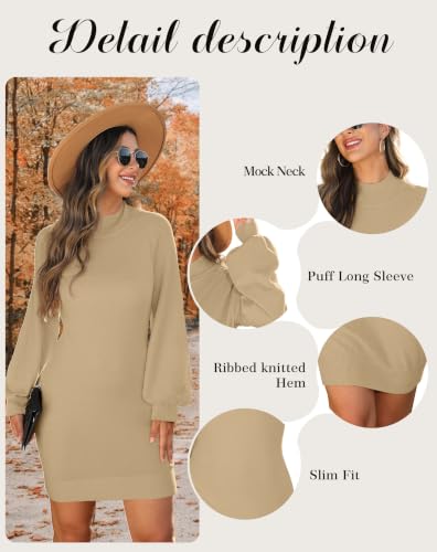 Image of GRECERELLE 2026 Womens Fall Winter Mock Neck Mini Pullover Sweater Dress | Long Sleeve Ribbed Knit Bodycon Fit for Parties Date Holidays Daily(XS-2XL)