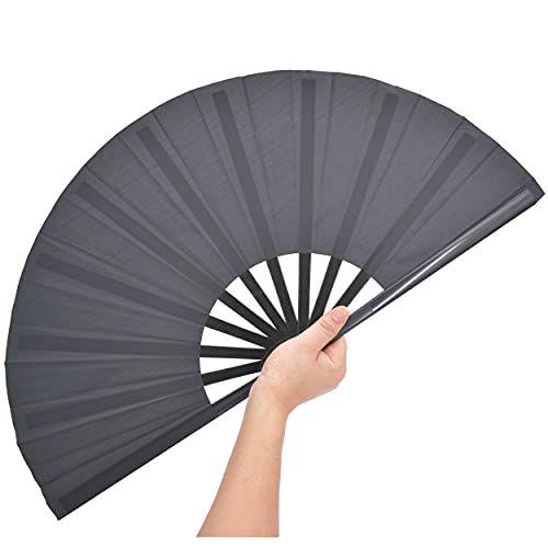 Honshen 2 Pack Large Folding Hand Fan, Black Chinese Kung Fu Tai Chi Fan Nylon-Cloth Fan For Men And Women Performance, Dance, Decorations, Festival, Gift (Folding Fan Black 2P) #TOP1