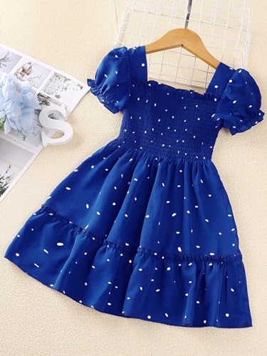 Girl's Allover Print Ruffle Hem Shirred Dress Cute Short Sleeve Square Neck High Waist Knee Length A Line Dresses2