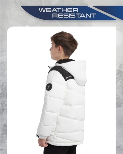 Image of Spyder Boys Puffer Jacket Insulated Fleece Lined Hooded Stretch Winter Coat