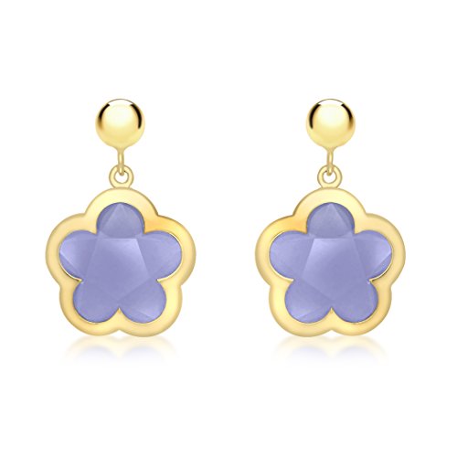 Boucles d'oreilles pendantes en or jaune 9 ct et cristal violet prestige