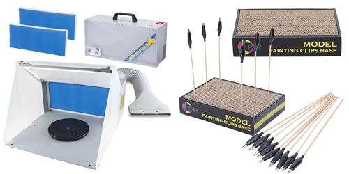 OPHIR Portable Airbrush Booth with 3 LED Lights & Extra 2pcs Filter and Model Color Clip Base Holder with 10x Coloring Clips