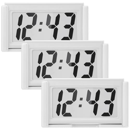 Image of Frienda 3 Pieces Mini Digital Clock Small Digital Clock Stick on Battery Operated Self Adhesive Bracket for Car Dashboard Fridge (White)