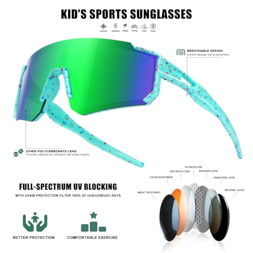 Image of SEKKAF Kids Sunglasses Youth Baseball Sunglasses for Boys Girls Softball Sports Sun Glasses UV Protection