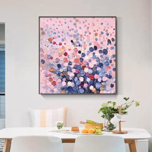 Tableau decoration murale fleur bleue rose toile impression 60x90cm