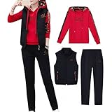 [ジェイストア] あったか 裏起毛 スウェット パーカー セットアップ レディース 秋 冬 3点セット ルームウェア あったかい もこもこ ベスト ボトムス セット 防寒 ペアセット 上下 ジャージ 韓国 オシャレ スウェットパンツ 部屋着 着やすい スポーティ トレーニング ウェア マタニティ 冬素材 冬用 もこもこ部屋着 ライン プルオーバー ポケット あか 赤色 レッド 2A-J23 RDM