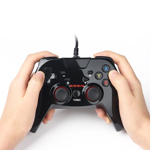 Image of UKELALA Wired USB Gaming Controller Gamepad Joystick for PC Laptop Computer (Windows XP /7 /8 /10 /11) & PS3 & Android & Steam Black