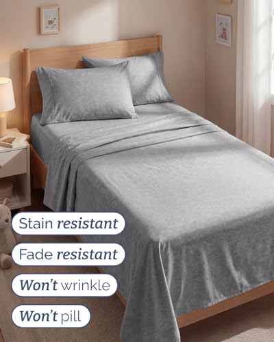 Image of Twin 4 Piece Bed Sheet Set - Breathable & Cooling Sheets - Heathered Grey | Ultra Soft Hotel Luxury Bedding Set with 8-16 Inch Deep Pockets, 1 Flat & 1 Fitted Sheet & 2 Pillowcases, Wrinkle & Fade Free