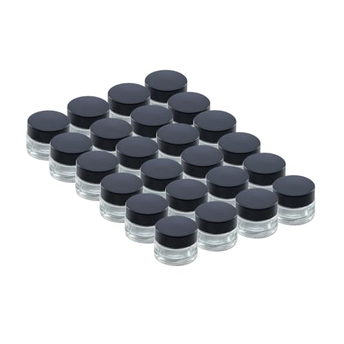 The Bottle Depot - 24 Pack - 0.5 oz Glass Jars with Black Lids - Clear - 41-400 Neck Finish - UV Rays Protection