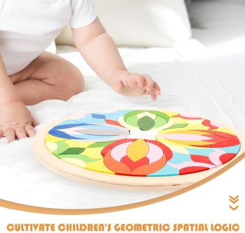 Uonlytech Wooden Educational Building Blocks for Early Learning with Colorful Shapes and Graphic Groove Design to Cultivate Geometric Spatial Logic and Color Recognition - 2