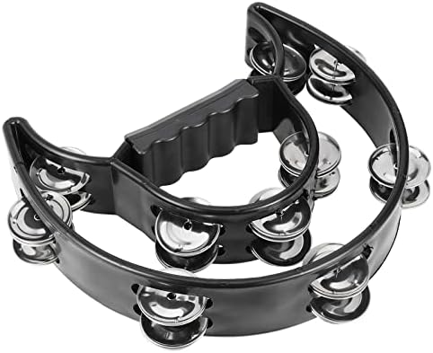 KOHAND 4 PCS Black Half Moon Tambourine, Double Row Tambourine, Handheld Tambourine with Ergonomic Handle, Plastic Musical Percussion Tambourines for Gift KTV Party