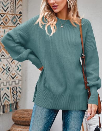 Image of Imily Bela Womens Oversized Tunic Sweaters Fall Slouchy Long Sleeve Ribbed Knit Side Slit Pullover Jumper