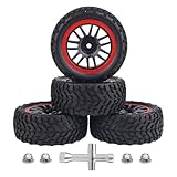AllinRC 12mm Hex Wheels & Rubber Tires OD 2.52' Pre-Glued for Traxxas 4 Tec 2.0 1/18 Latrax Teton Tamiya TT02 Redcat Lightning EPX HSP Flying Fish Kyosho HPI MST RC 1/10 On-Road Drift Car (Type 2)