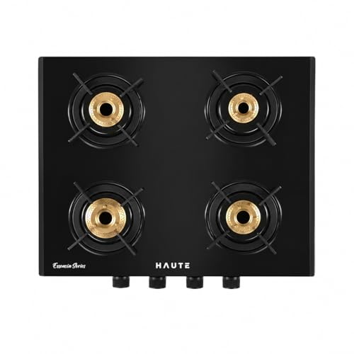 Image of Haute Essencia Series All Black 4 Burner Gas Stove | Manual Ignition | 7mm Toughened Glass | ABS Unbreakable Knobs | Doorstep Service | 7-Year Glass & 2-Year Manufacturing Warranty