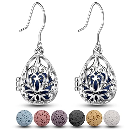 INFUSEU Essential Oil Diffuser Dangling Earrings with 14pcs Lava Rock Stones for Women Aromatherapy Jewelry Unique Gifts