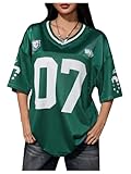 SOLY HUX Jersey Shirts for Women Y2k Graphic Number Oversized Tees V Neck Half Sleeve Cute Soccer Streetwear T Shirt Tops Green Letter Large