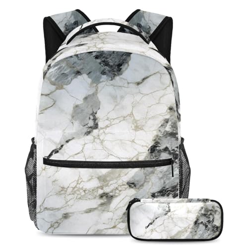 Cartable grande capacité texture marbre 61 au design minimaliste pour étudiant et voyage