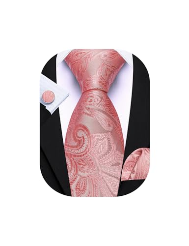 Image of Barry.Wang Men Tie Set Paisley Silk Necktie Pocket Square Cufflinks Formal Wedding Business Party