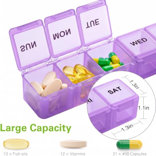 Image of BUG HULL Weekly Pill Organizer Large 2 Packs, Extra Large Travel Pill Organizers, Pill Box 7 Day, Travel Pill Case, Medicine Pill Organizer for Medications (Lavender+ Pink)