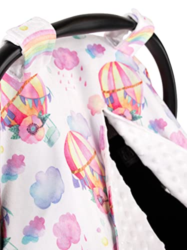 Image of Top Tots Deluxe Minky Baby Car Seat Cover - Rainbow Balloon and Clouds, 40 x 29 Inch White