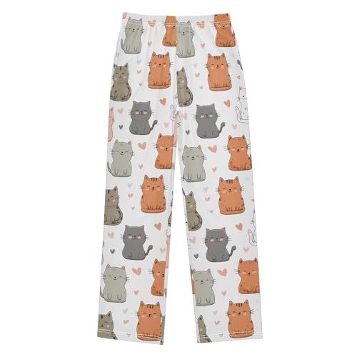 Pajama Pants Lounge Sleep PJ Bottoms Sleepwear Elastic Waist Drawstring S Cat Love