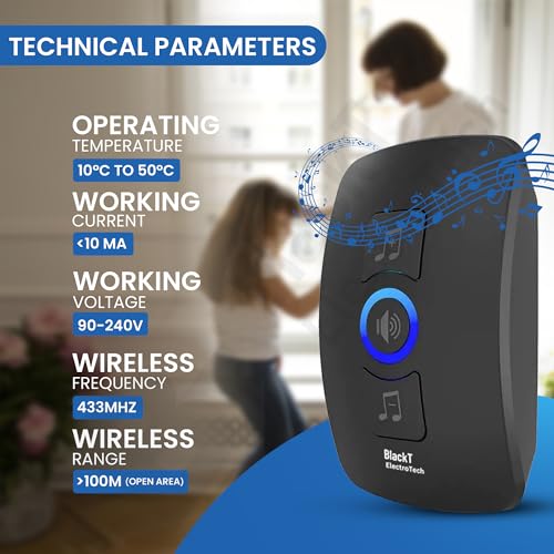 Image of Blackt Electrotech (BT03DB) : Wireless RF Doorbell Set with Volume Control, and Long Range for Home and Office (Black)