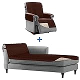 Sofa Shield Recliner and Chaise Furniture Protectors, Both in Chocolate/Beige, Recliner for Seat Width up to 28', Chaise for Seat Width up to 34', Reversible, Washable, 2 Item Bundle