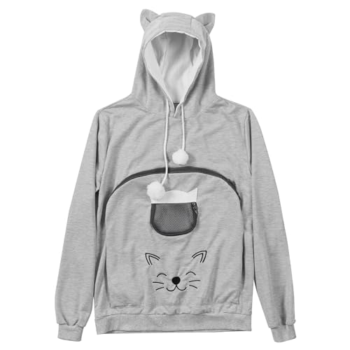 HOMELEVEL Hoodie Pullover mit Katzentasche - Niedlicher Pulli mit Hundetasche - Katzen Hoodie mit Haustier Tasche - Katzenpullover mit Beutel für kleine Haustiere
