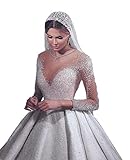GREOENEL Amor Luxury Arabic Wedding Dresses for Women Bride Illusion Neck Crystal Beaded Long Sleeves Bridal Dress (as1, Alpha, one_Size, Regular, Regular) White