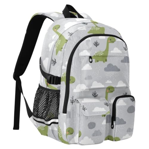 Mochila de viaje para laptop escolar diseño dinosaurio brontosaurio gris 2