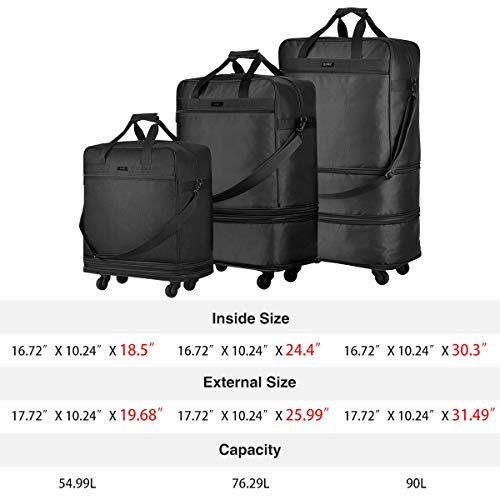 Hanke Expandable Foldable Luggage Suitcase Ripstop Rolling Travel Bag Lightweight Collapsible Luggage without Telescoping Handle, Black