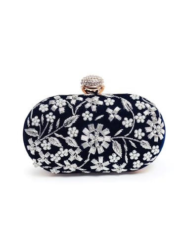 Image of THE TAN CLAN Hand Embroidered Luxury Clutch Purse for Women | Evening Hand Clutch Bag | Ladies Party Wedding Purse with Chain Strap | Ethnic Woman Handbag Gift for Birthday, Anniversary