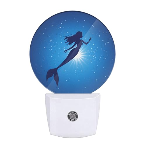 Image of Mermaid Plug-in Nightlight for Women Girls Gifts Blue Ocean Undersea Mermaid Night Lights Plug into Wall Dusk to Dawn Sensor LED 0.5W Energy Efficient