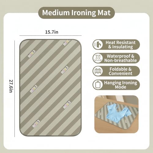 Foldable Heat-Resistant Ironing Mat, Portable Ironing Pad with Silicone Iron Rest, Non-Slip Backing Clothes Steamer Board for Countertop Travel Home, Green 70x40cm - 1