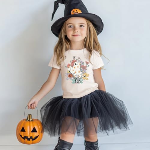 Halloween T-Shirt for Girls Retro Spooky Cotton Short Sleeve Tee for Ages 1-103