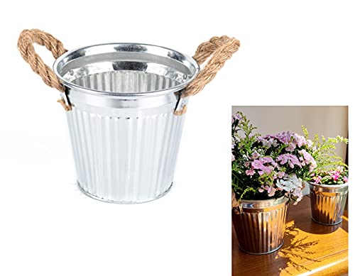 Dipamkar Lot de 3 pots de fleurs en zinc avec poignées en corde Cover