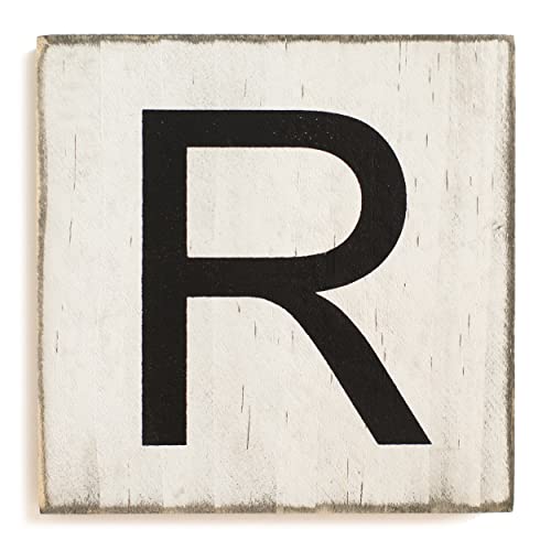 Stiles Letter Tiles, Wall Decor, Wooden Crossword Letters for Living Room, Dining Room, Kitchen, or Bedroom, Family Signs for Home 3.5 Inch, Rustic, Letter R